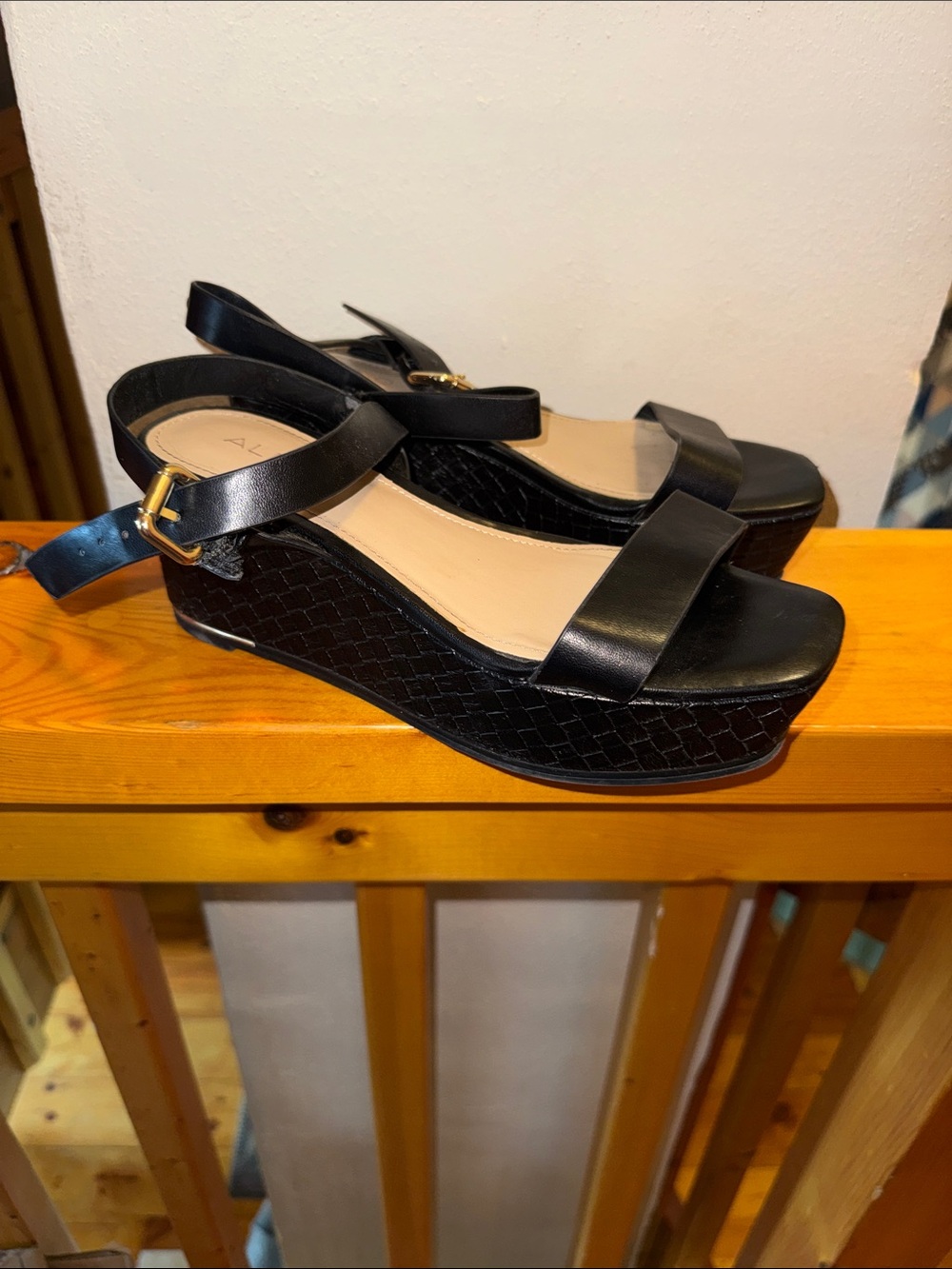 Aldo Black Woven Platform Sandals